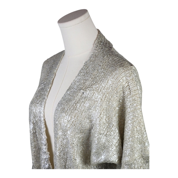 Grifflin Paris Metallic Silver Knit Cardigan S/M Belted Boucle Open Front - Picture 2 of 8